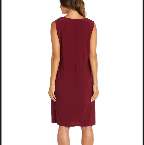 Burgundy Sleeveless Shift Dress w/ Sparkle Trim, Sz 12 - Picture 2 of 5